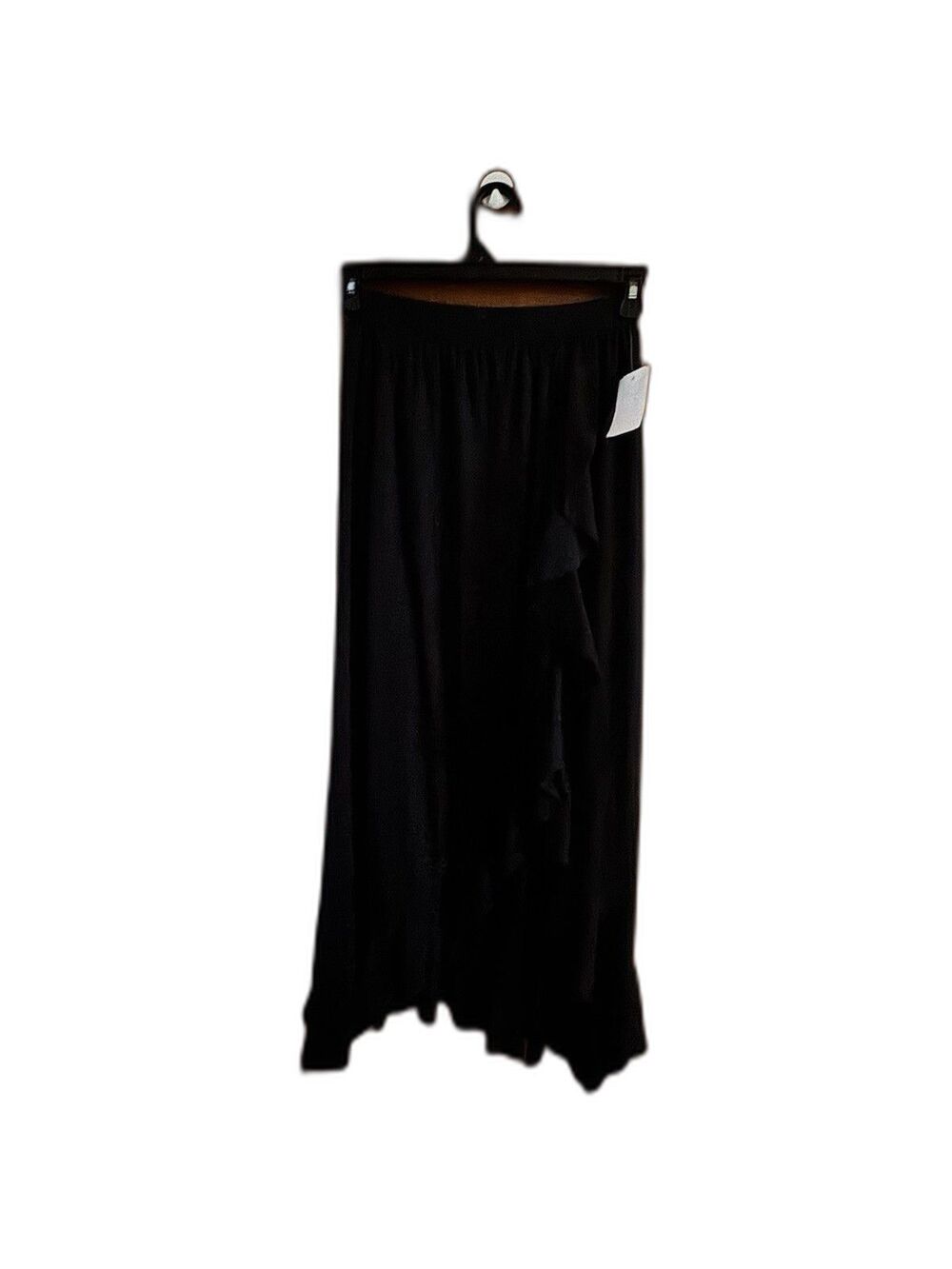 Poof Maxi Skirt Black Ruffle Thigh Slit, Size S